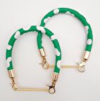 Çift Kısa Kordon Çanta Sapı Yeşil Beyaz Leopar Light Gold Metalli