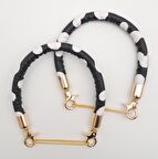 Çift Kısa Kordon Çanta Sapı Siyah Beyaz Leopar Light Gold Metalli