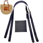 Suni Deri Cepli Ayarlanabilir Çift Saplı Çanta Seti Lacivert Light Gold Metalli