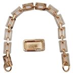 44 cm Dikdörtgen Halkalı Akrilik Zincir Plaka Set Bej Renk Light Gold Metalli