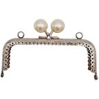 12.5 cm İncili Dikdörtgen Cüzdan Çanta Klipsi Bursu Gümüş Metalli