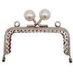 8.5 cm İncili Dikdörtgen Cüzdan Çanta Klipsi Bursu Gümüş Metalli