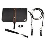 Gerçek Deri Ayarlı Saplı Abiye Cluch Çanta Seti Siyah Renk Gümüş Metalli