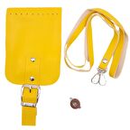 Tokalı Kapak Aparatlı Suni Deri Çanta Seti Sarı Renk