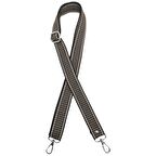 120x3 cm Polyester Kolon Çanta Sapı Koyu Kahve Renk Bej Şeritli Gümüş Metalli