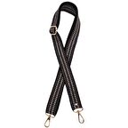 120x3 cm Polyester Kolon Çanta Sapı Siyah Renk Gümüş Şeritli Light Gold Metalli