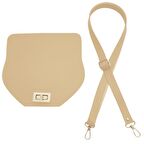 Suni Deri 21x19 cm Kapaklı ve Ayarlı Saplı Çanta Seti Bej Renk Gümüş Metalli