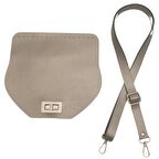 Suni Deri 21x19 cm Kapaklı ve Ayarlı Saplı Çanta Seti Parlak Gri Renk Gümüş Metalli