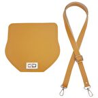 Suni Deri 21x19 cm Kapaklı ve Ayarlı Saplı Çanta Seti Hardal Renk Gümüş Metalli