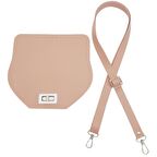 Suni Deri 21x19 cm Kapaklı ve Ayarlı Saplı Çanta Seti Pudra Renk Gümüş Metalli