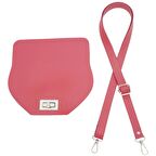 Suni Deri 21x19 cm Kapaklı ve Ayarlı Saplı Çanta Seti Fuşya Renk Gümüş Metalli