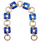 40 cm Kare Akrilik Yaylı Halkalı Çanta Zinciri Mavi Renk Light Gold Metalli