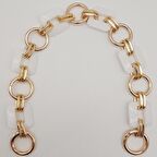 40 cm Kare Akrilik Yaylı Halkalı Çanta Zinciri Beyaz Renk Light Gold Metalli