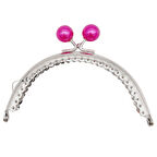 10.5 cm Gümüş Metal Fuşya Toplu Oval Cüzdan Klipsi Çanta Bursu Model 2