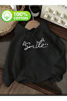 Smile Baskı Detaylı İçi Polarlı Kapüşonlu Sweatshirt
