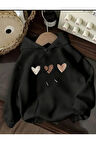 Kalp Baskı Detaylı İçi Polarlı Kapüşonlu Sweatshirt