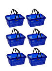 Omnipazar SY-2260 Çift Saplı Plastik Market Taşıma Sepeti Mavi 6 Adet 