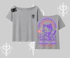 Family Time Yazılı Sevimli Anne Kedi Arka Baskılı Kayık Yaka Tshirt