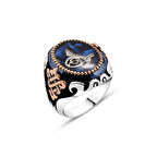 Amberkan Mavi Mine Üstü Osmanlı Tuğralı Erkek Yüzük
