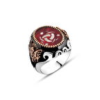 Amberkan Kırmızı Mineli Teşkilat-ı Mahsusa Armalı Erkek Yüzük
