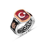 Amberkan Kırmızı Mineli Ay-Yıldız Erkek Yüzük
