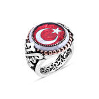 Amberkan Mineli Türk Bayrağı Kenarı Çember Taşlı Erkek Yüzük
