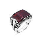 Amberkan Akik Taş Kenarları Minik Siyah Zirkon Taşlı Erkek Yüzük