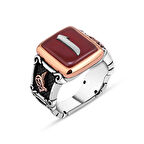 Amberkan Akik Taş Üzeri Elif Yazılı Erkek Yüzük