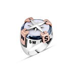 Amberkan Beyaz Oniks Taşlı Pusulalı Erkek Yüzük