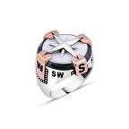 Amberkan Beyaz Oniks Taşlı Pusulalı Erkek Yüzük