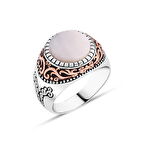 Amberkan Düz Sedef Taşlı Erkek Yüzük