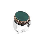 Amberkan Düz Yeşil Akik Taşlı Erkek Yüzük