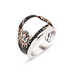 Amberkan ​​Gümüş Özel Kesim Beyaz Oniks Kenarları Siyah Zirkon ve Motiflerle İşlemeli Osmanlı Devlet Armalı Erkek Yüzük