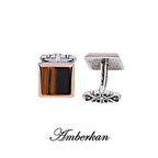 Amberkan Gümüş Kaplan Gözü Taşlı Düz Kol Düğmesi
