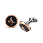 Amberkan Gümüş Siyah Oniks Taşlı Osmanlı Tuğralı Kol Düğmesi
