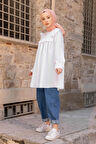 Hakim Yaka Önü Pileli Tunik Beyaz