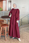Balon Kol Katlı Yazlık Elbise Bordo