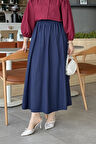 Cep Detaylı Keten Etek Lacivert
