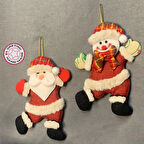 Uretti - Funda 1603 - El Yapımı Noel Baba ve Kardan Adam Keçe 2'li Yılbaşı Ağacı Süsü - 14 x 18 cm