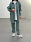 Uzun Gömlek Üst, Basic İçlik ve Rahat Pantolon Üçlü Takım