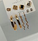 Gold Renk Halka Detaylı Çoklu Küpe Seti 097