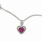 Gümüş Renk Fuşya Zirkon Taşlı Kalp Model Kolye