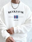 Reykjavik İzlanda Harf ve Bayrak Baskılı Erkek Günlük Sıcak Kapüşonlu Üstler Bisiklet Yaka Yu