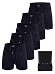 ÖTS Premium 5'li Çizgili Erkek Boxer - %100 Pamuk, Ultra Yumuşak Kumaş, Rahat Kalıp, Etiketsiz ve Ka