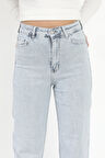 Kadın Straight Fit Jean Buz Mavi Likralı Yüksek Bel Pamuklu - 616-2269