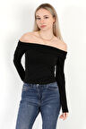 Kadın Kayık Yaka Uzun Kol Basic Bluz Siyah - MS0000505