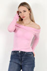 Kadın Kayık Yaka Uzun Kol Basic Bluz Pembe - MS0000505
