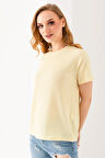 Kadın Bisiklet Yaka Bürümcük Basic T-Shirt Sarı - 254413