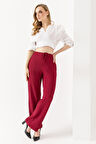 Kadın İnce Kemerli Bağlamalı Cepli Pantolon Bordo - 25Y 2270