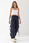 Kadın Beli ve Paçası Stoperli Kargo Cep Paraşüt Pantolon Lacivert - 25664